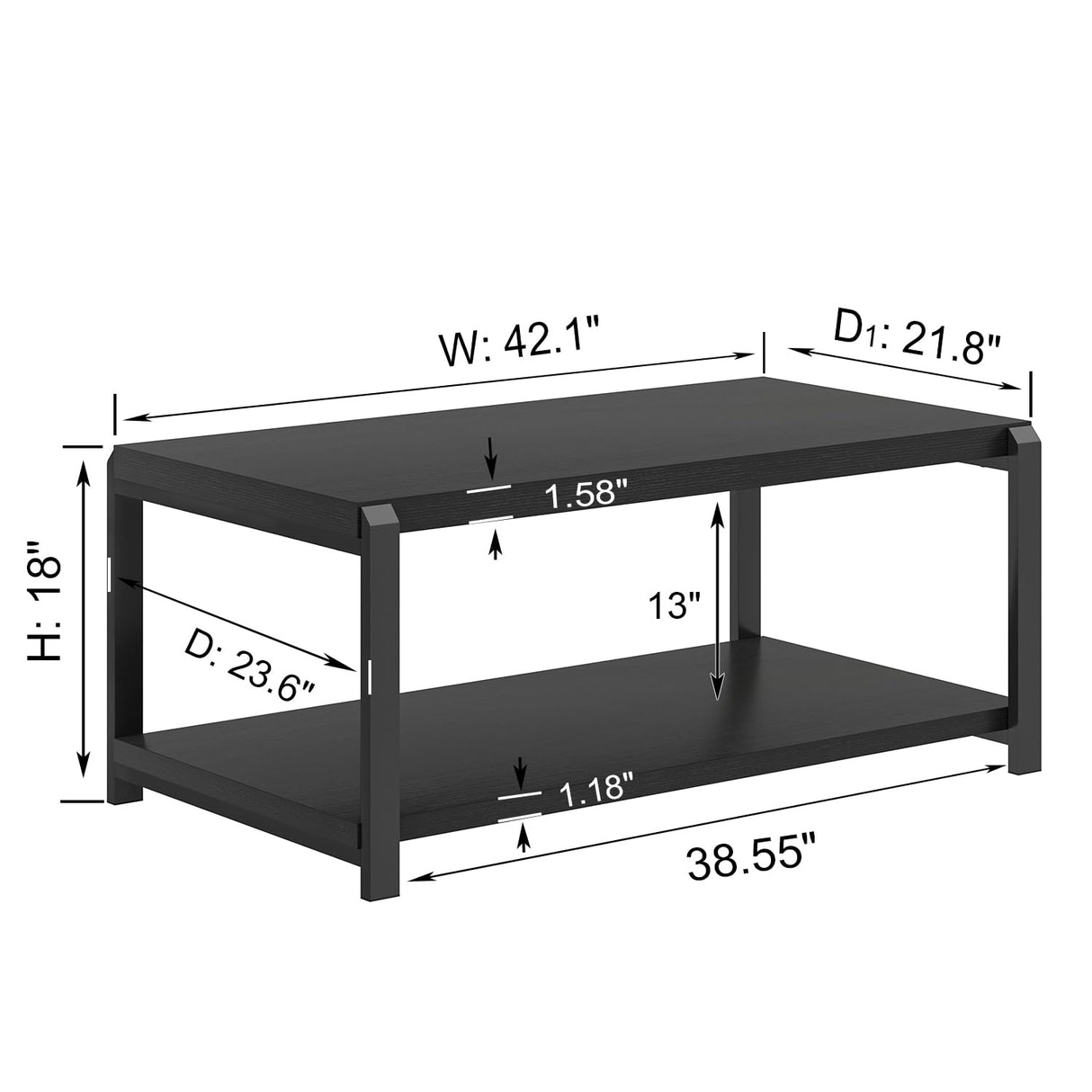 EXCEFUR Black Coffee Table, Modern Rustic Wood Center Table for Living Room, Industrial Rectangle Cocktail Tea Table with Storage Shelf EXCEFUR