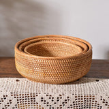 Rattan Bread Basket, Hand Woven Fruit Basket, Wicker Serving Basket Bowl, Decorative Baskets for Kitchen Counter Organizing, Set of 3 (Round) XIMISISE
