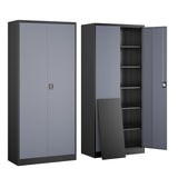 Yizosh Metal Garage Storage Cabinet with 5 Adjustable Shelves, 71" Metal Storage Cabinet with Locking Doors, Steel Tool Cabinets for Home, Office, Garage, Warehouse, School (Black Grey) Yizosh