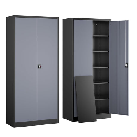Yizosh Metal Garage Storage Cabinet with 5 Adjustable Shelves, 71" Metal Storage Cabinet with Locking Doors, Steel Tool Cabinets for Home, Office, Garage, Warehouse, School (Black Grey) Yizosh