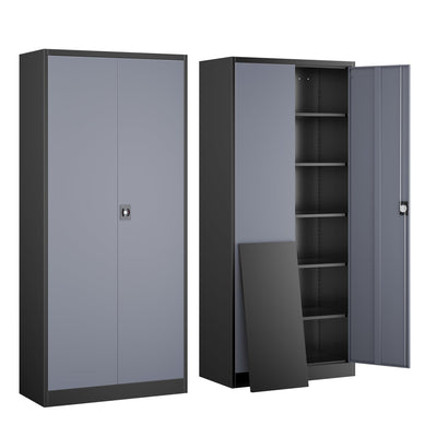 Yizosh Metal Garage Storage Cabinet with 5 Adjustable Shelves, 71" Metal Storage Cabinet with Locking Doors, Steel Tool Cabinets for Home, Office, Garage, Warehouse, School (Black Grey)