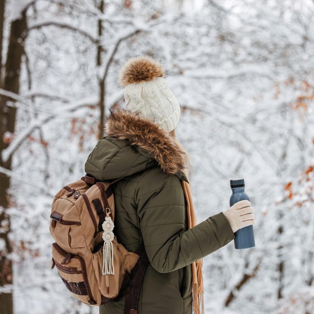 INFUNLY 6PCS Boho White Macrame Keychain Kit Adult DIY Keychain Making Kit Wood Beaded Keychains with Tassel Key Ring for Women for Key Handbags Backpacks Instructions Include INFUNLY