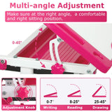 FDW Kids Desk Children Writing Student Desk Drafting Table Height Adjustable Study Table and Chair with Drawers Storage，Pink FDW