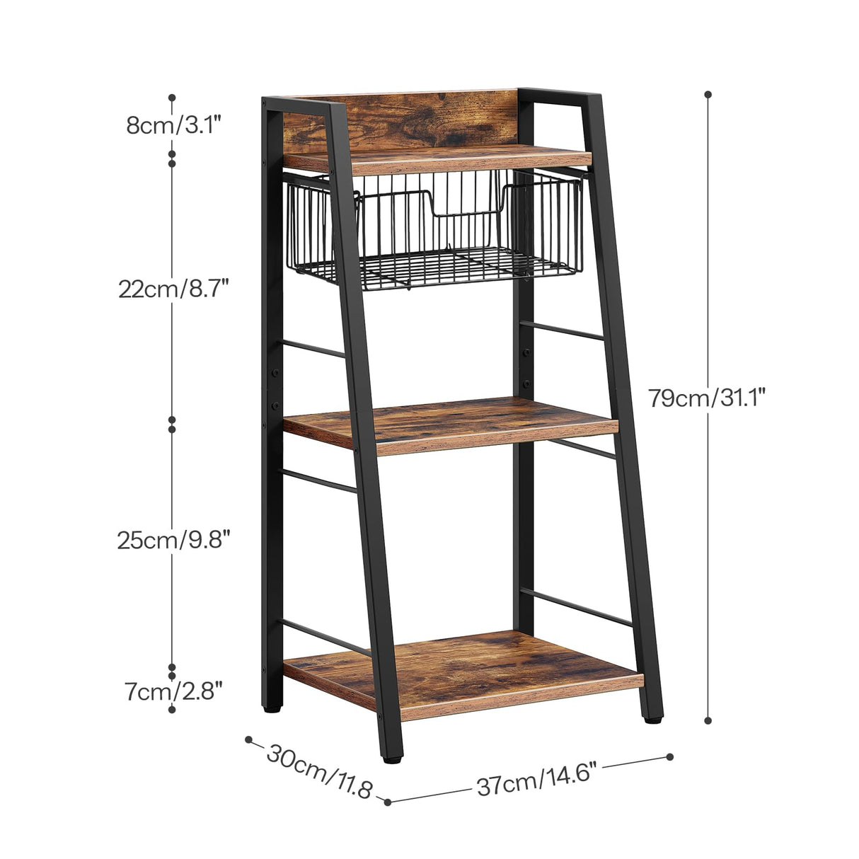 HOOBRO 3-Tier Ladder Shelf, Floor Standing Bookshelf, Storage Shelf with Drawer, Bookcase, Corner Bookshelf, Space Saver, for Bathroom, Living Room, Study, Office, Rustic Brown and Black BF09CJ01 HOOBRO