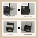 ARTETHYS Small Vanity Desk Set with Flip-top Mirror and Lights Black Integrated 3 in 1 Makeup Table for Small Space Compact Mini Dressing Table with Fold-up Panel and Storage Chair for Bedroom ARTETHYS