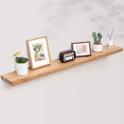 Axeman 55 Inch Fireplace Mantel Shelf - 8 Inch Deep Rustic Solid Elm Wood Floating Shelf, Wall Mounted Farmhouse Display Shelf with Invisible Heavy Duty Metal Bracket, Natural