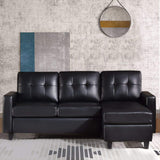 HONBAY Faux Leather Sectional Sofa Convertible L Shape Couch for Small Space, Black HONBAY