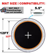 Jump Tastic Trampoline Trampoline Mat, Fits 12 ft Frame, with 72 V-Rings Fits 5.5 inch, Trampoline Replacement Mat (Mat Dia:127in), Reinforce, UV-Resistant, with Spring Hook and Gloves Jump Tastic Trampoline