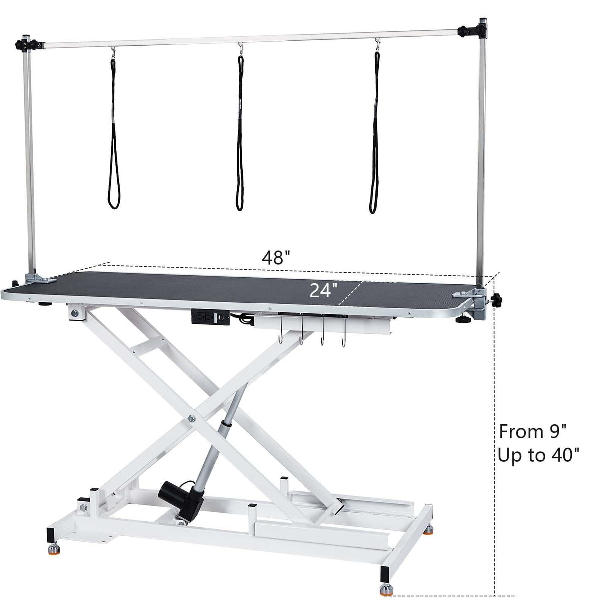48" Electric Dog Grooming Table - Spacious & Sturdy Design, Functional Features, & Reliable - Adjustable Height, Wireless Remote, 330Lb Capacity - Anti-Slip Wheels, White MERXENG