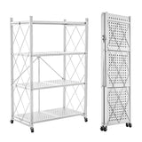 Lifetime Home 4-Tier Foldable Storage Shelf with Wheels - Metal Collapsible Shelving Unit Display, Rolling Cart for Books Kitchen Storage Shelves, Pantry & Closet Organizer, Office Room Decor - White Lifetime Home