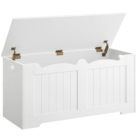 Hzuaneri Storage Chest, Storage Trunk with 2 Safety Hinge, 39.4" Lift-Top Storage Bench, Wooden Storage Organizer, Shoe Bench for Entryway, Bedroom, Living Room, White 01003XSB Hzuaneri