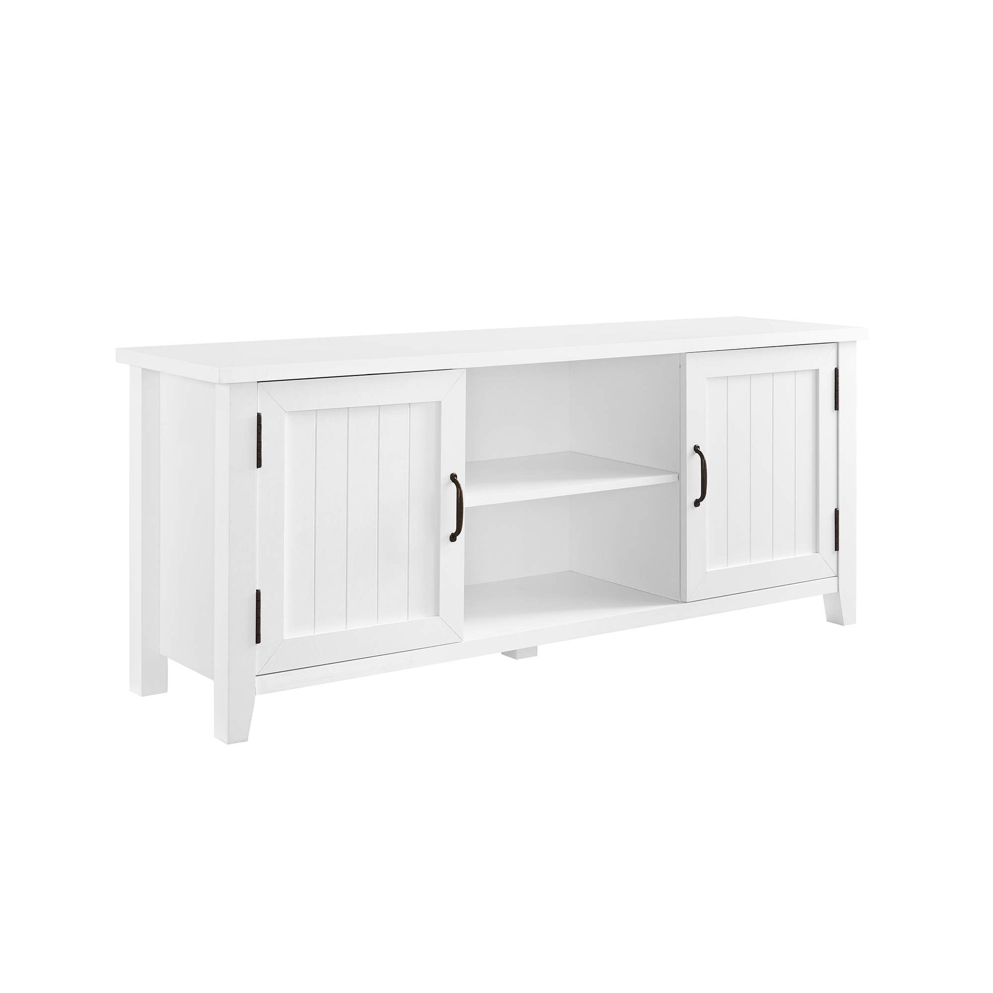 Walker Edison Buren Classic Grooved Door TV Stand for TVs up to 65 Inches, 58 Inch, Solid White - WoodArtSupply