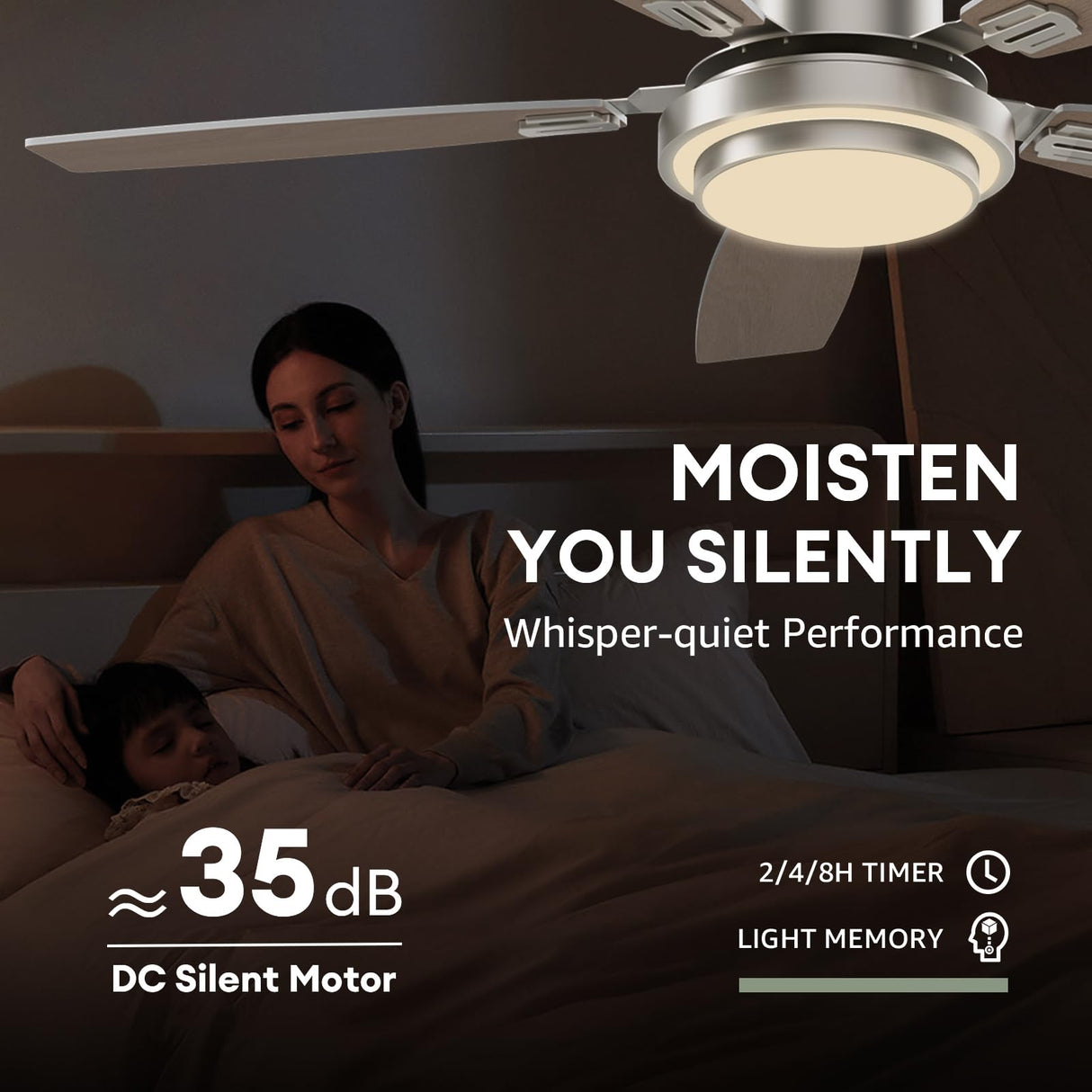 52 Inch Nickel Ceiling Fans with Lights and Remote Control for Bedroom, Modern Ceiling Fan with Quiet Reversible DC Motor, 3CCT, Dimmable, LED for Living Room, Patio, Indoor and Outdoor Fanbliss