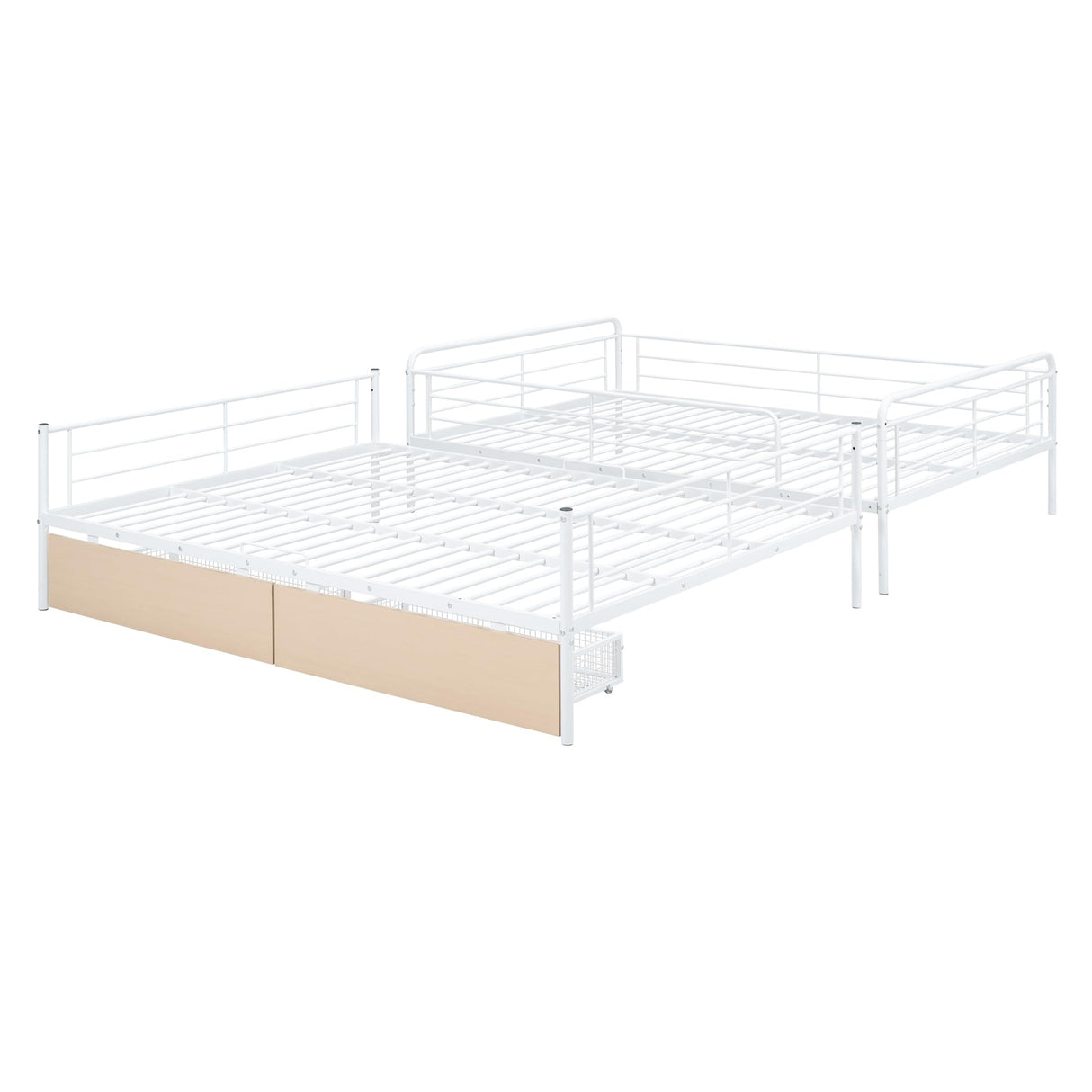 Favfurish Full Over Queen Metal Bunk Bed with 2 Storage Drawers,Contemporary Iron-Crafted Bed Frame,w/Ladder & Full Length Gridded Guardrails,No Box Spring Needed,for Bedroom Guest Room,White Favfurish