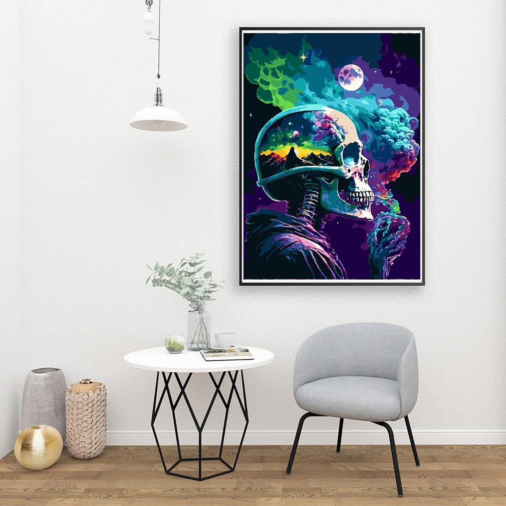pchmcu DIY Skull Paint by Numbers Kits for Adults,Paint by Number for Adults Beginner Moon,Skeleton Paint by Numbers Kits on Canvas Without Frame for Home Wall Decor 16x20inch pchmcu