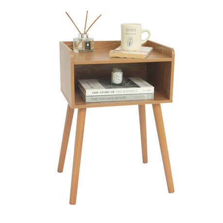 MaxSmeo Nightstand, Mid Century Modern Side Table Bedroom with Storage, Small End Bedside Table with Solid Wood Legs for Living Room, Office Small Spaces (Brown) MaxSmeo