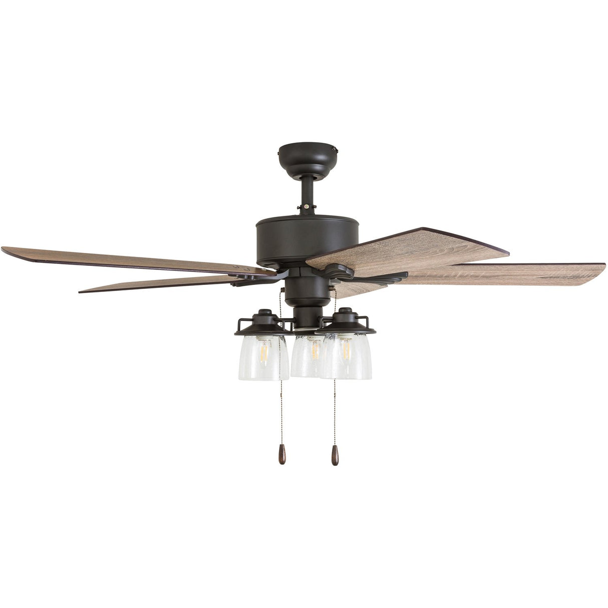 Prominence Home River Run, 52 Inch Farmhouse LED Ceiling Fan with Light, Pull Chain, Three Mounting Options, 5 Dual Finish Blades, Reversible Motor - 50566-01 (Bronze) Prominence Home
