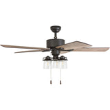 Prominence Home River Run, 52 Inch Farmhouse LED Ceiling Fan with Light, Pull Chain, Three Mounting Options, 5 Dual Finish Blades, Reversible Motor - 50566-01 (Bronze) Prominence Home