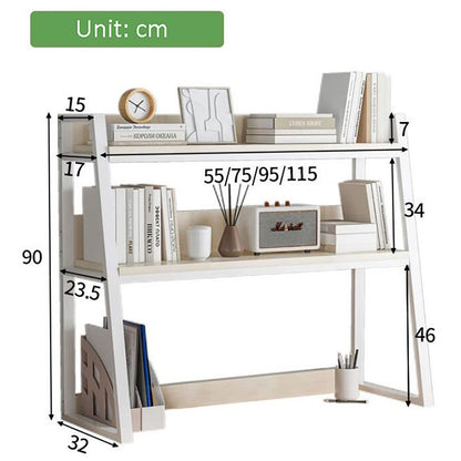 QQXX White 2-Tier Desktop Bookshelf and Organiser for Computer Desk - WoodArtSupply