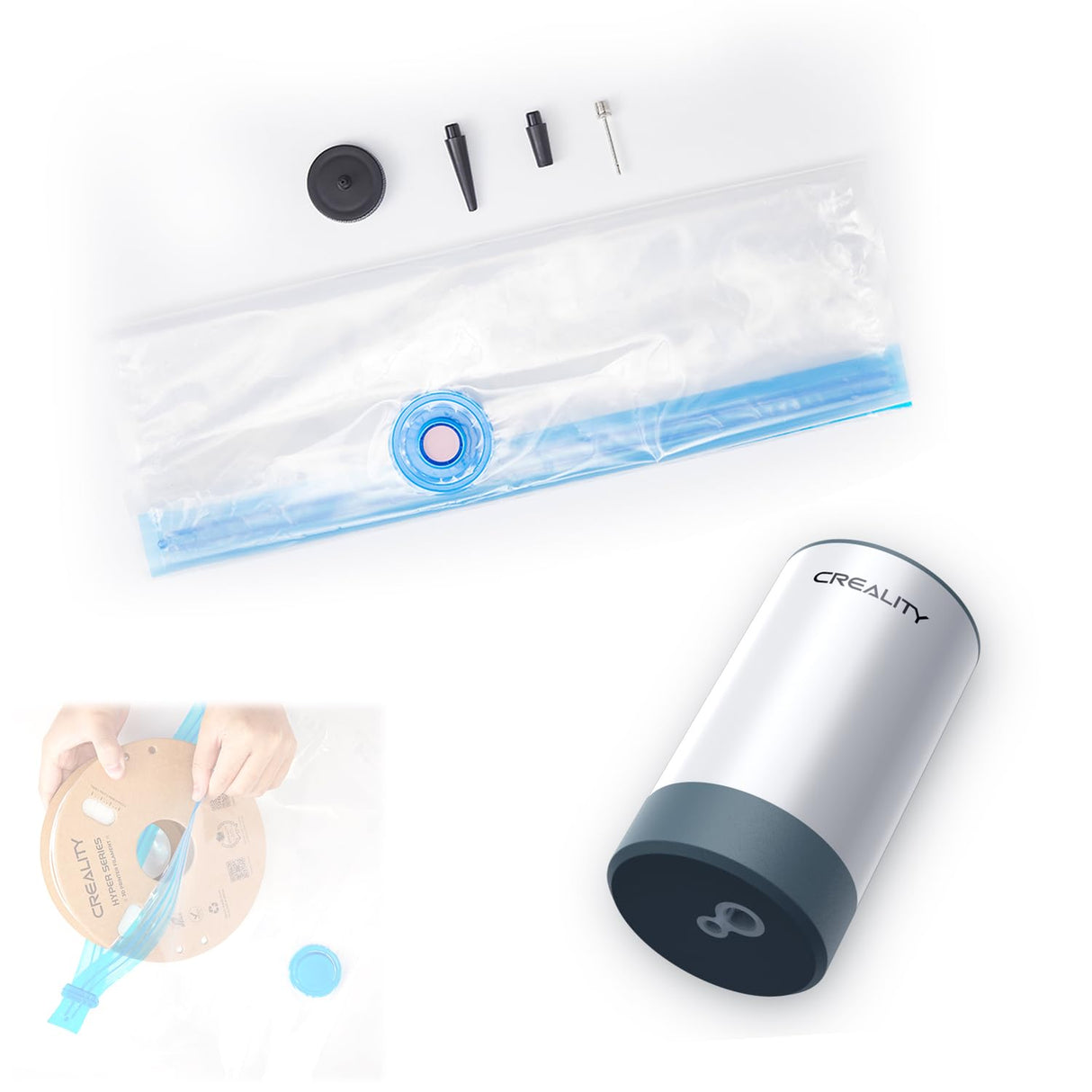 Creality Upgraded 3D Printer Filament Storage Bag Kit Prevent and Monitor Moisture PLA Storage Dry Bags (8 x Vacuum Sealed Bags,1 x Electric Vacuum Pump, 8 x Desiccant), 40x40cm Lokkr