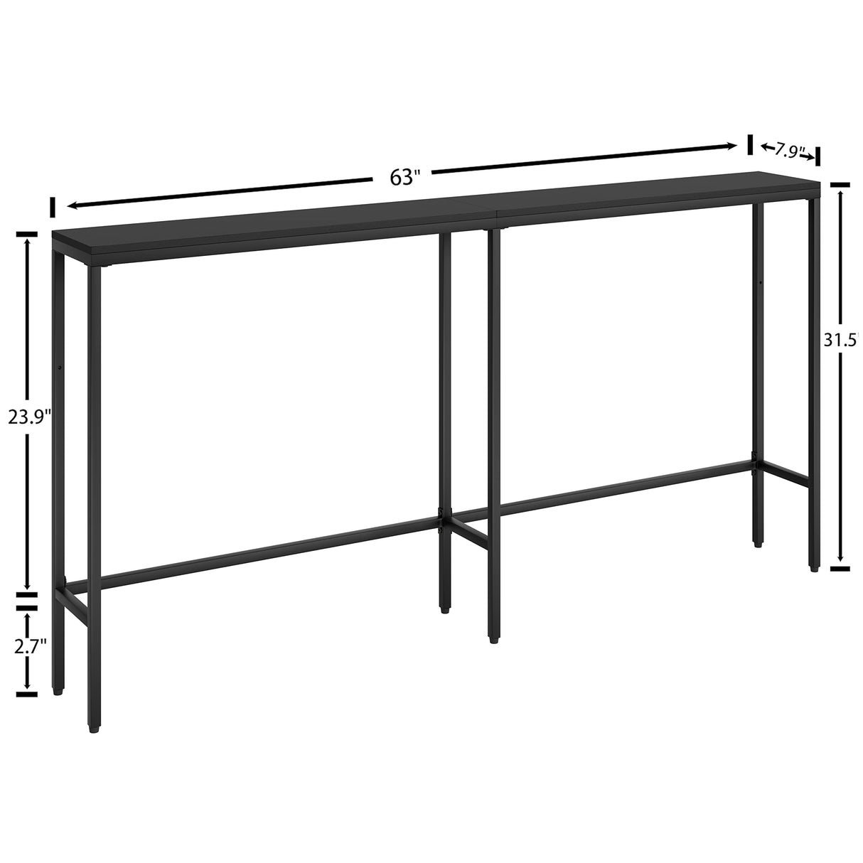 SONGXIN 63" Console Table,Modern Narrow Long Sofa Table Behind Couch,Skinny Entry Table with Black Metal Frame for Living Room, Hallway,Classic Black SONGXIN