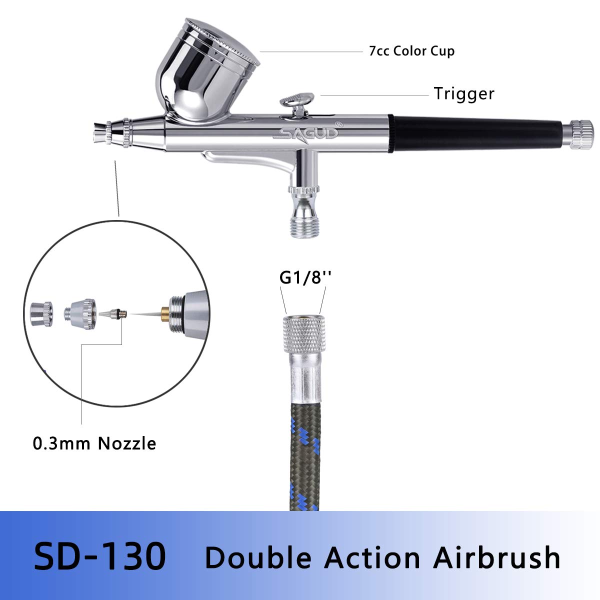 SAGUD Professional Mini Airbrush Kit with Portable Compressor - Perfect for Painting, Hobby, Craft, Model - Dual-Action Gravity Feed Air Brush Gun with Airbrush Cleaning Kit SAGUD