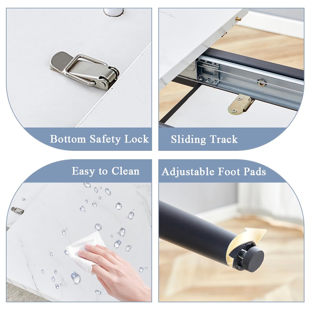 FURNITO 7 Piece Dining Table Set, 59"-75" Extendable Dining Room Table Set with 6 Upholstered Chairs, White Kitchen Table Chairs Set for Living Room, Apartment, Easy to Assemble FURNITO