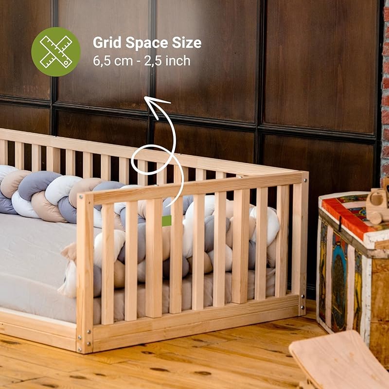 Montessori Front Open Floor Bed For Babies and Childs | Pine Wood Natural Solid Frame Bed With Wooden Slats | Sturdy Design Floor Bed Frame For Girls And Boys (Crib, Height : 19 Inches) wood and montessori