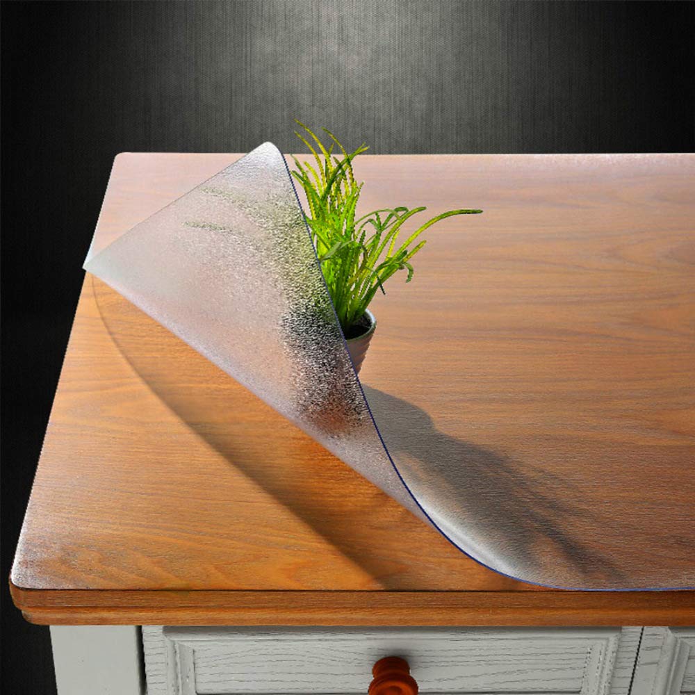 NECAUX Custom 39.4 x 96 Inch Frosted Table Cover Protector, 1.5mm Thick Wood Grain Transparent Table Pad Non-Slip Tablecloth Plastic Protective Pad for 8 Foot Dining Room Table, Conference Table NECAUX