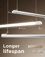 Sunco 6 Pack Linkable LED Utility Shop Light, 4500 LM, 5000K Daylight, 4 FT, 48 Inch Integrated Fixture for Garage, 40W Equivalent 150W, Surface + Suspension Mount, White Sunco Lighting