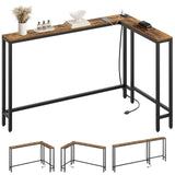 YATINEY L Shaped Console Table, 5.9" Long Narrow Sofa Table, Behind Couch Table, Entryway Table with 2 Outlets and 2 USB Ports, for Living Room, Hallway, 3 Assembly Options, Rustic Brown CT07UBR YATINEY