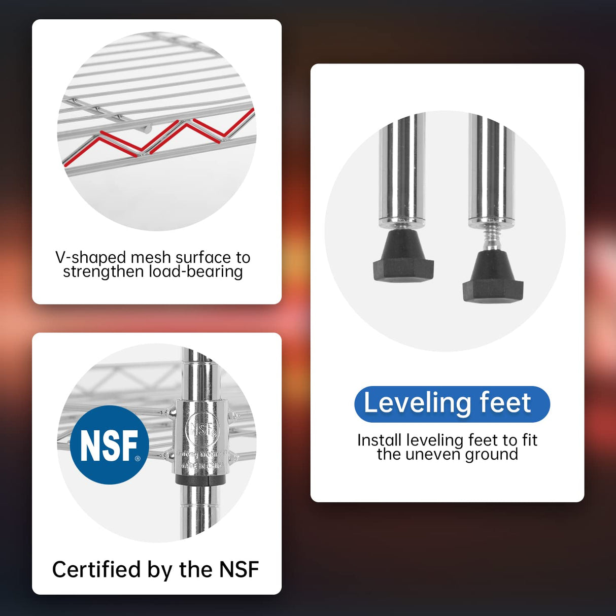 BestOffice Adjustable Wire Shelving Storage Shelves Heavy Duty Shelving Unit for Small Places Kitchen Garage (Chrome, 13" D x 23" W x 59" H) BestOffice