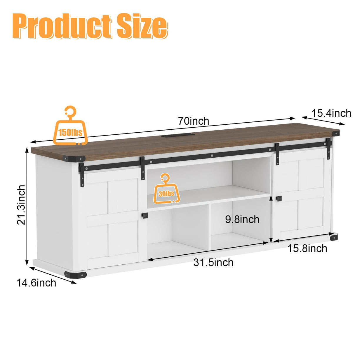 GAOMON 70" Farmhouse TV Stand for 80/75/70 Inch TVs,Entertainment Center Storage Cabinets w/Power Outlets and Sliding Barn Door,Rustic TV Stands for Living Room,Media Console Cabinet GAOMON