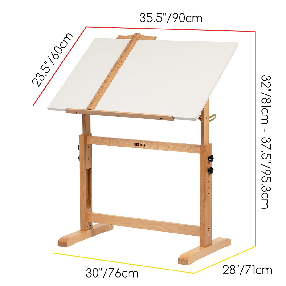 MEEDEN White Adjustable Drafting Table: 35.5" x 23.5" Art Drawing Desk with Height Adjustment - Solid Beech Wood Craft Painting Table - Large Tilting Table for Adults Artists Writing Working MEEDEN