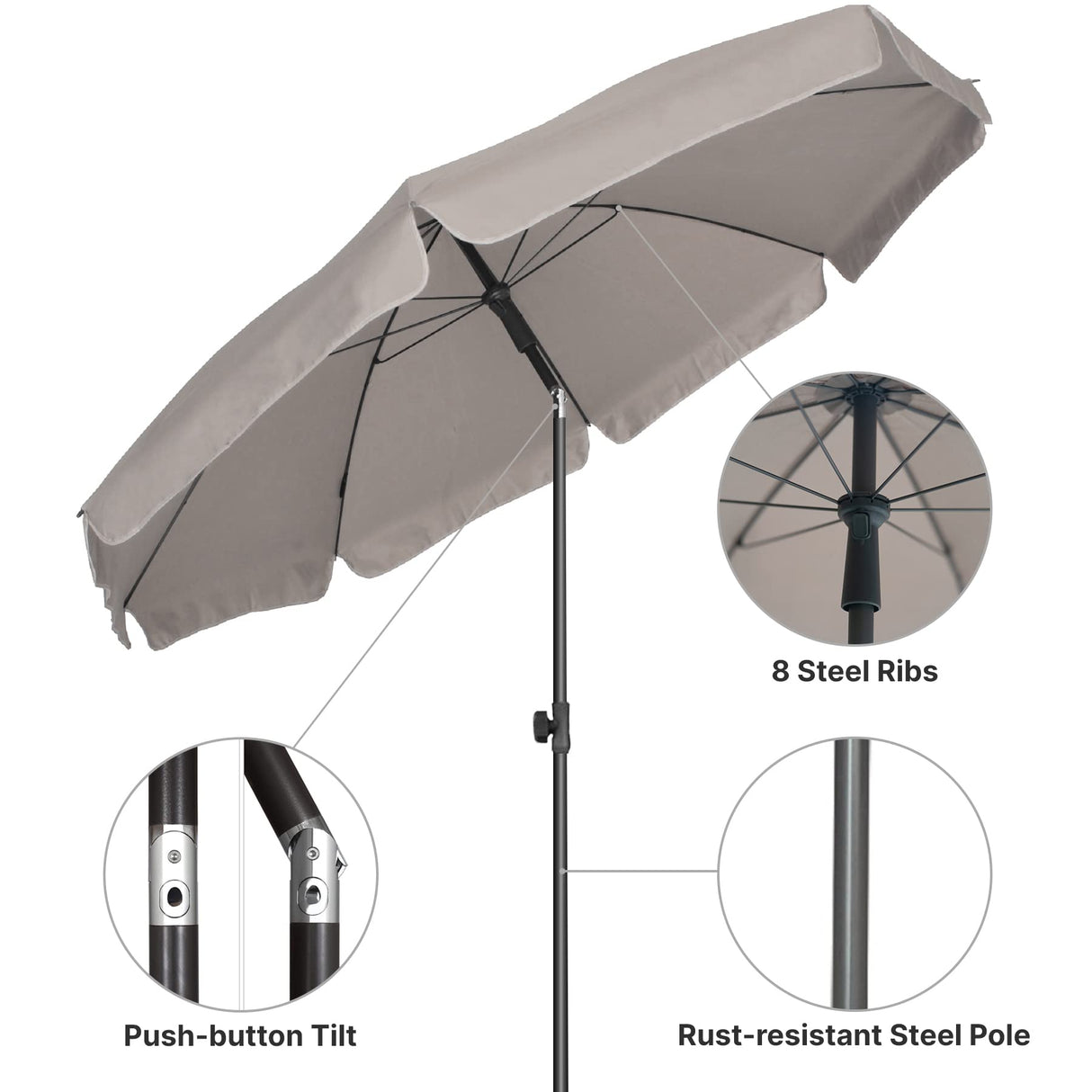 AMMSUN Patio Umbrella, 6.5 ft Outdoor Table Umbrella with Tilt Steel Pole, UPF50+ Protection, Great for Outdoor Garden Backyard, Beige AMMSUN