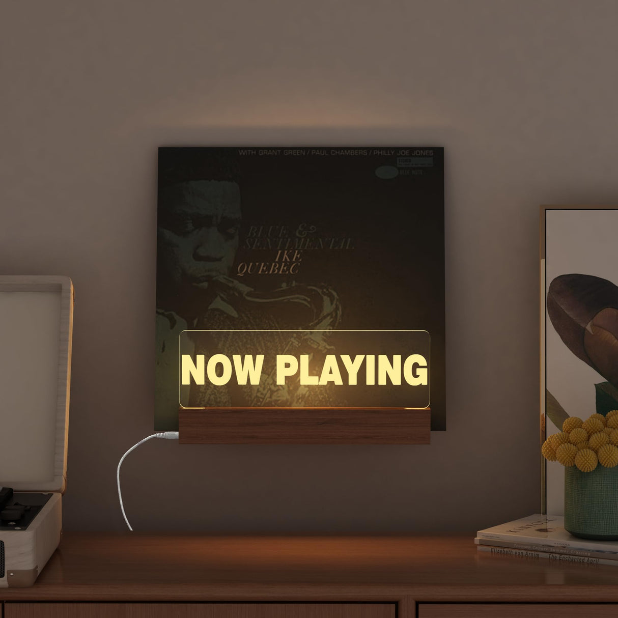 Lampeez Light up Now Playing Vinyl Record Stand Wall Mount,Now Spinning Record Player Stand, Wooden Acrylic Holder for Vinyl Album Display Lampeez
