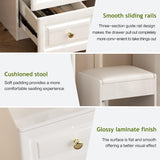 YYJ 42" Makeup Vanity Desk with Mirror and Lights, & Power Outl,Glass Top Big Vanity Table with 9 Drawers& 8 Storage Shelves,Vanity Table Set with Chair for Bedroom,White,W YYJ