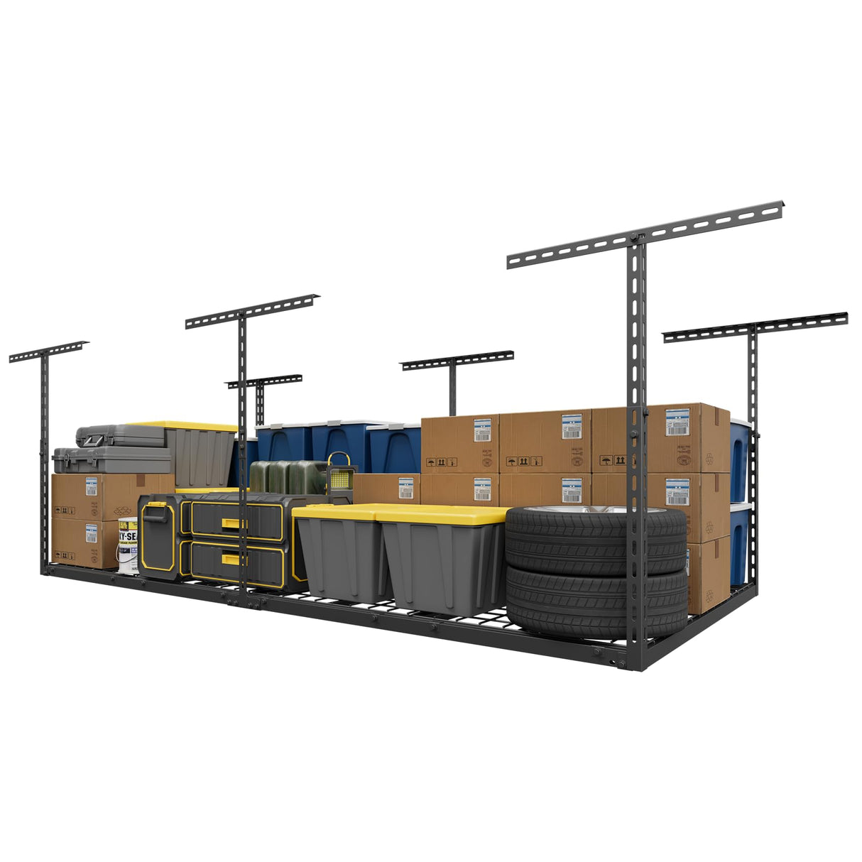 Jusgym 4X8FT Overhead Garage Storage Rack, 22"-48" Height Adjustable Garage Ceiling Storage Racks, Heavy Duty Metal Overhead Storage Organizer System, 750LBS Weight Capacity Jusgym