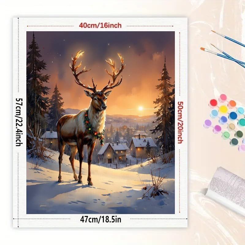Christmas Reindeer Paint by Numbers Kit for Adults - DIY Winter Deer with Garland Painting on Canvas 16x20In, Acrylic Paint Set, Suitable for Beginners, Art for Home Decoration or Gifts DecorFriday