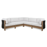 Real Flame Stratton 5 Piece Outdoor Patio Furniture Set, Sunbrella Fabric, Deep Seating Sectional Couch, Modular, Aluminum Frame, for Lawn and Backyard Real Flame