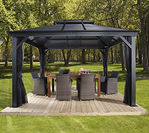 Sojag Outdoor 10' x 14' Mykonos Double Roof Hardtop Gazebo Outdoor Sun Shelter - WoodArtSupply