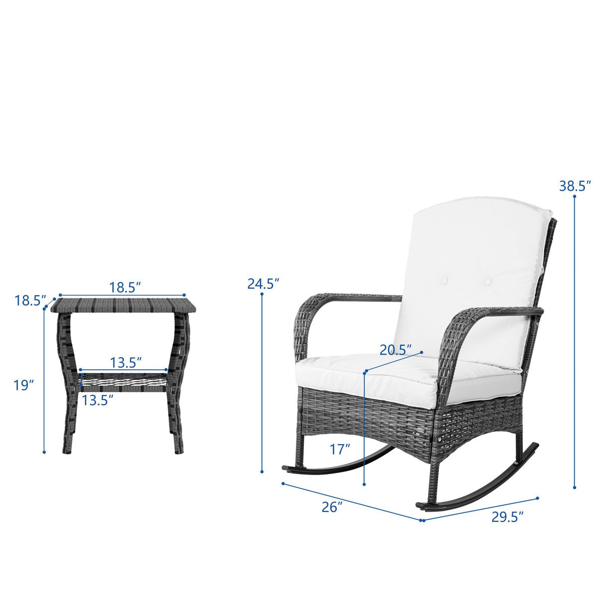 BALDPER 3 Pieces Patio Conversation Set, Outdoor Rocking Chairs, Wicker Bistro Set, Outdoor Furniture Set with Porch Chairs and Coffee Table for Deck Garden Poolside, Beige BALDPER