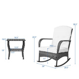 BALDPER 3 Pieces Patio Conversation Set, Outdoor Rocking Chairs, Wicker Bistro Set, Outdoor Furniture Set with Porch Chairs and Coffee Table for Deck Garden Poolside, Beige BALDPER