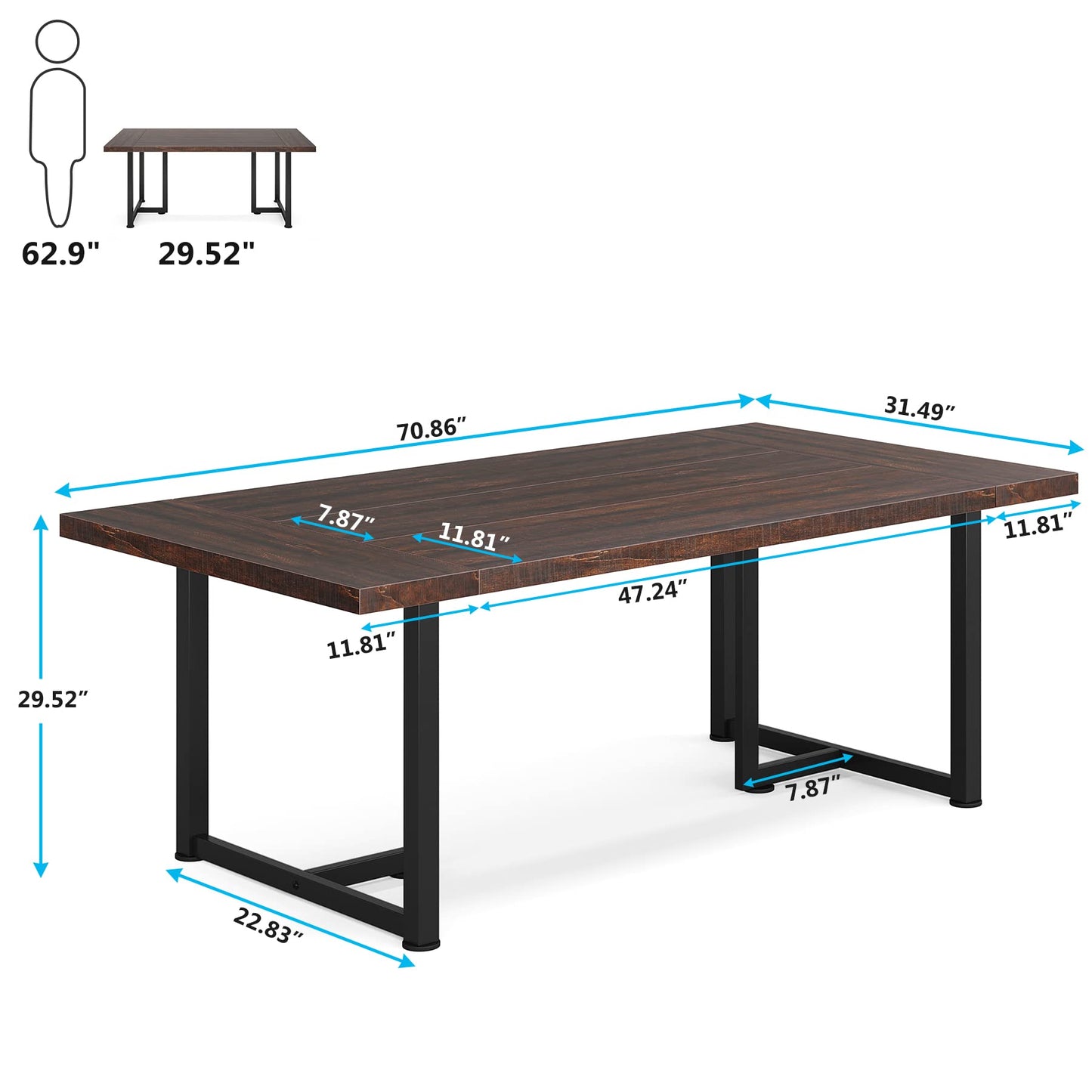 Tribesigns Conference Table 6FT Meeting Table, Large Table Boardroom Desk Seminar Table Rectangular Meeting Room Table for Office Conference Room, 70.8L x 31.5W x 29.5H, Rustic Brown & Black - WoodArtSupply