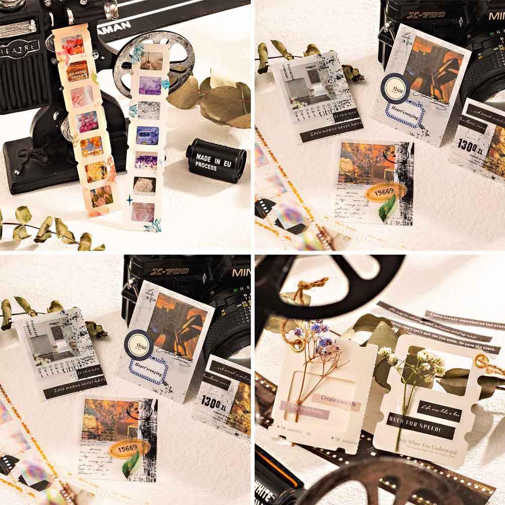 CraftBloom 94PCS Movie Film Scrapbook Paper for Journaling Supplies, Strip Photo Frame for Scrapbooking Kit, Waterproof PET Washi Quote Stickers for Bullet Junk Journal Collage Planner DIY Craft CraftBloom