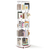 MAHANCRIS 5-Tier Rotating Bookshelf, 360° Spinning Bookshelf Tower, Floor Standing Round Revolving Bookcase, Display Rack for Books, CDs, for Living Room, Study, Bedroom, White BKWT6501 MAHANCRIS