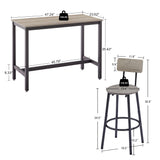 GLANZEND Industrial 5-Piece Counter Height Dining Set with PU Upholstered Stools - Grey GLANZEND