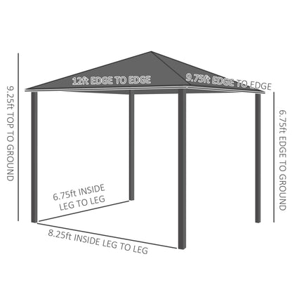 Outsunny 10' x 12' Hardtop Gazebo with Galvanized Steel Roof, Wood Grain Steel Frame, Heavy Duty Permanent Pavilion Outdoor Gazebo, for Garden, Patio, Backyard, Deck, Lawn - WoodArtSupply