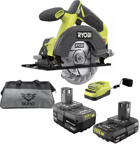 Cordless Circular Saw Bundle with 18-Volt Circular Saw, 4.0 Ah and 2.0 Ah Batteries, 18-Volt Lithium-Ion Charger, and 16 Inch Buho Tool Bag Buho