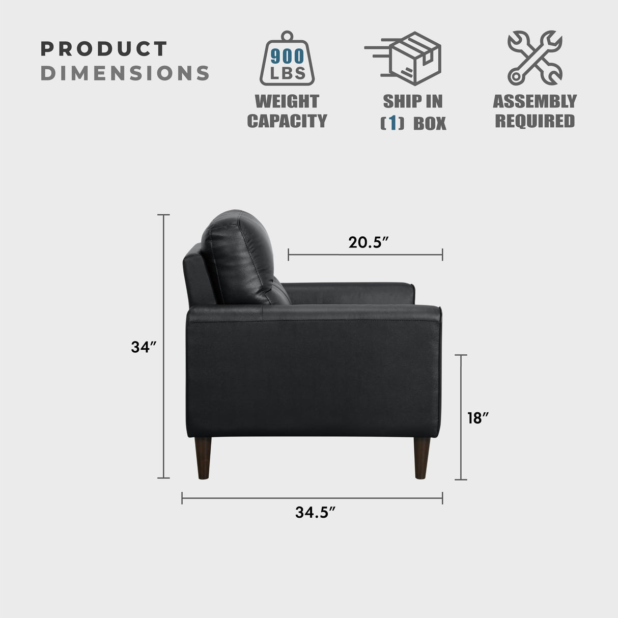 Lexicon Leather Couch Sofa, Modern Couch Sofa, Top Grain Leather Sofa, Oversized Sofa for Living Room, Bedroom, Office, Apartment, Waiting Room, 3-Seater Couches, Black Lexicon